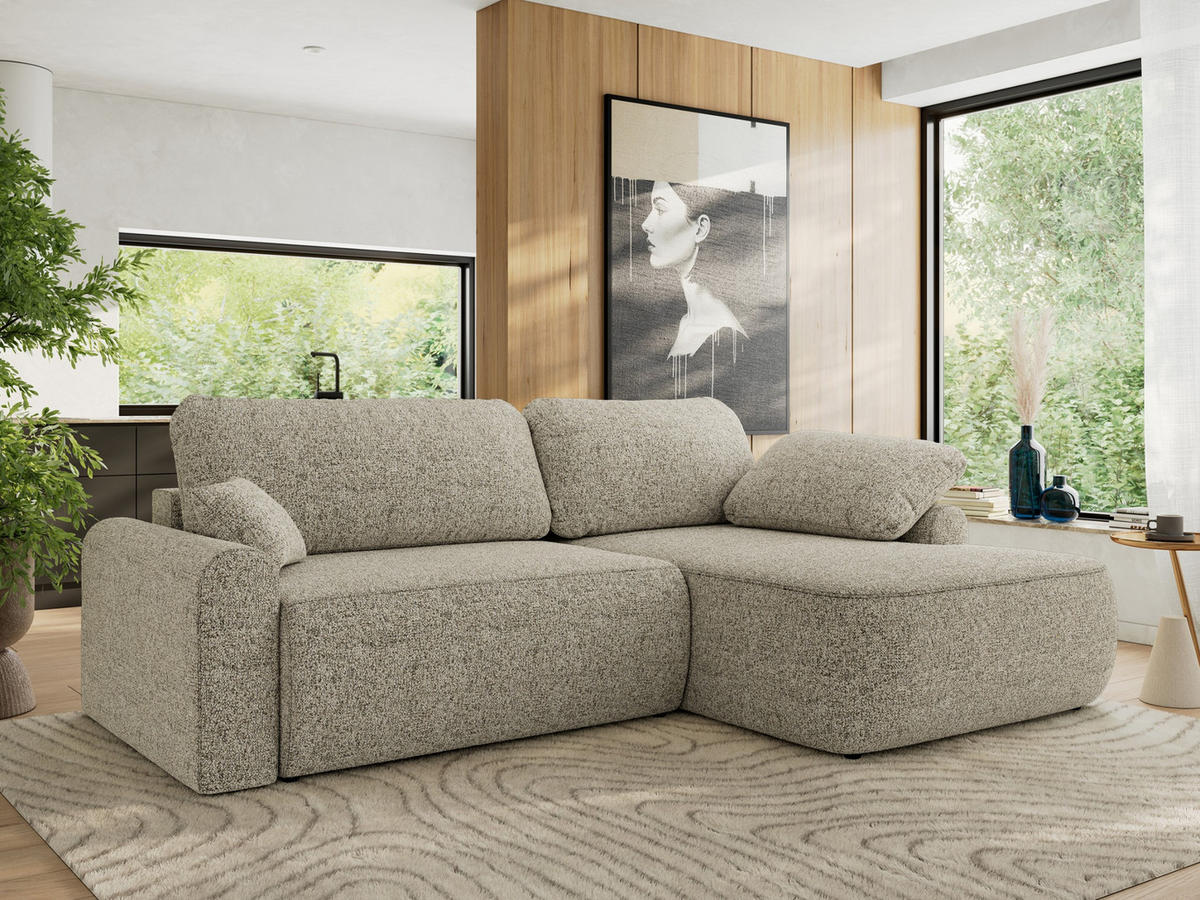 ECKSCHLAFSOFA CUBO L Beige Struktur - rechts - Beige/Schwarz, Kunststoff/Textil (187/273cm) - MKS