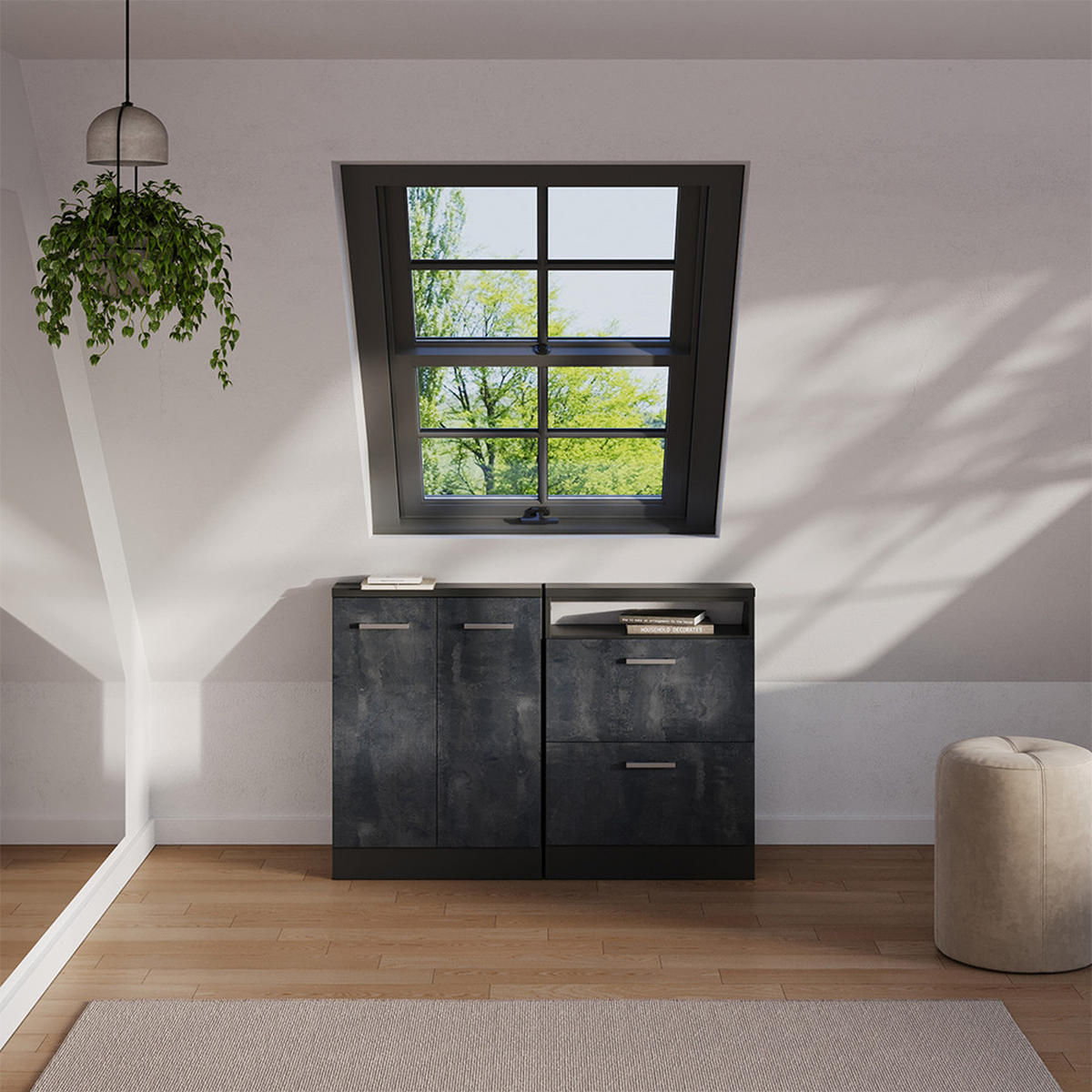 SADA SKŘÍNÍ PRO ŠIKMOU STŘECHU Rion Černý beton/antracit - černá, kompozitní dřevo (120/81.6/46cm) - Vicco