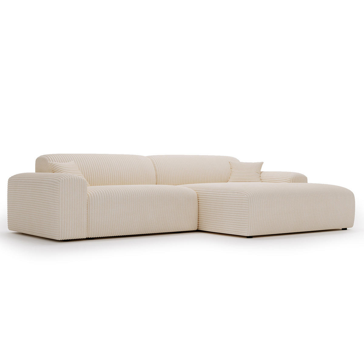 ECKSOFA mit Longchair - Cord - Creme/Schwarz, Kunststoff/Textil (284/178cm) - home24