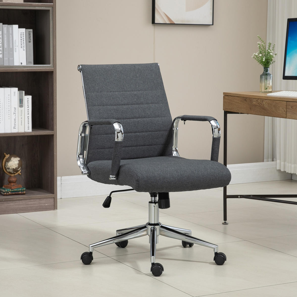 SCHREIBTISCHSTUHL OFFICE COMFORT LB Stoffbezug Dunkelgrau - Dunkelgrau/Silberfarben, Textil/Metall (56/103/64cm) - SVITA
