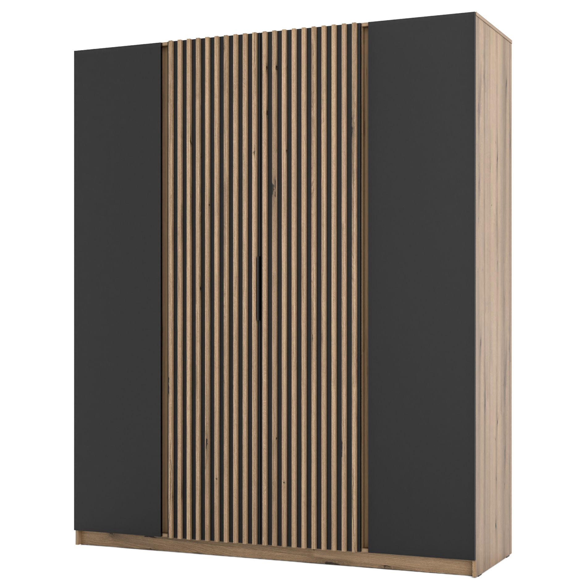 KLEIDERSCHRANK Kaja Schwarz/Eiche 200 cm - Schwarz, Holzwerkstoff/Metall (200/239/61.9cm) - Selsey