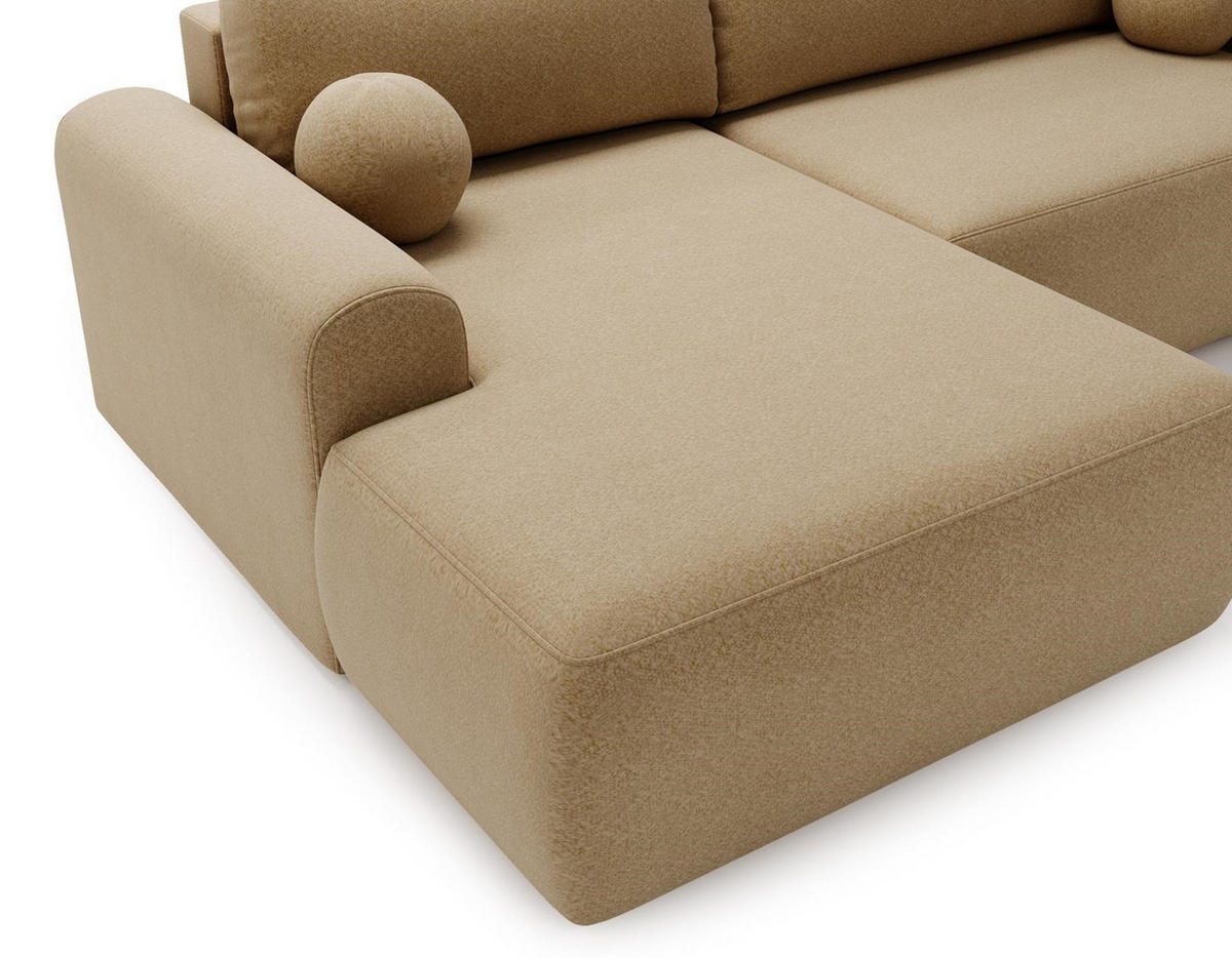 ECKSOFA Aurora Beige, mit Schlaffunktion in Lambi Stoff, linke seite - Beige, Holzwerkstoff/Textil (257/177cm) - Bettso