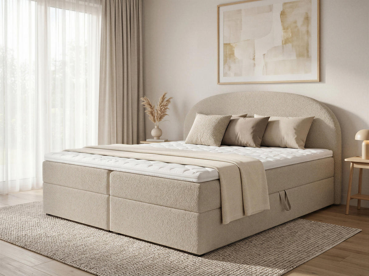 BOXBETT Cloud - 160x200 -creme (Coral 65) - Creme/Schwarz, Holz/Holzwerkstoff (160/200cm) - Sofnet
