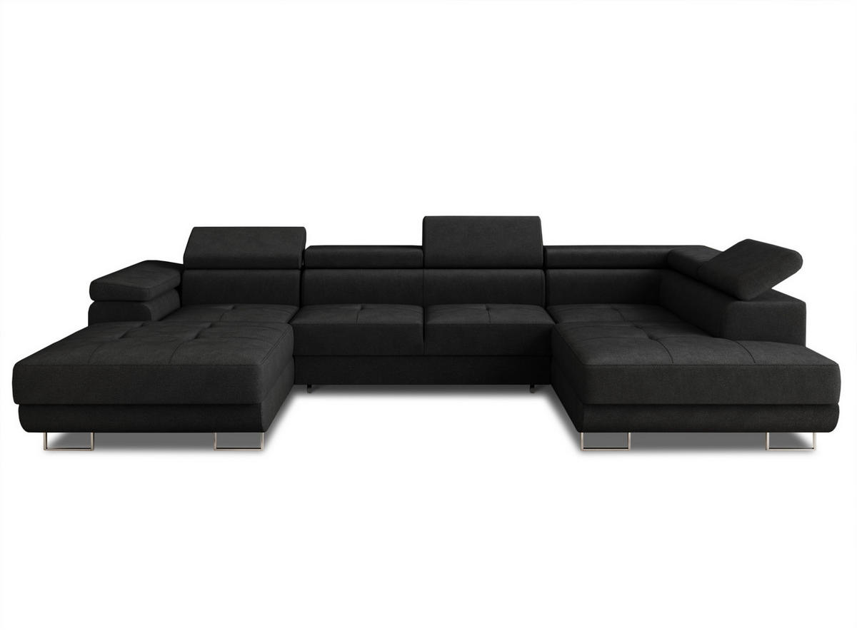 WOHNLANDSCHAFT Caris U, Seite: Links - Schwarz, Holz/Textil (348/90/205cm) - Sofnet