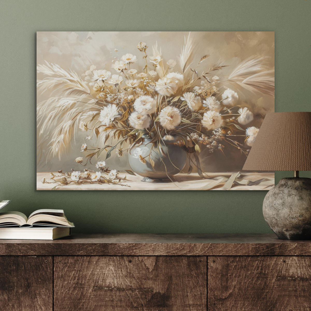AKUSTIKBILD Blumen - Vase - Stilleben - Beige Wanddeko 70x50 cm - Creme, Kunststoff (70/50/0.9cm) - MuchoWow