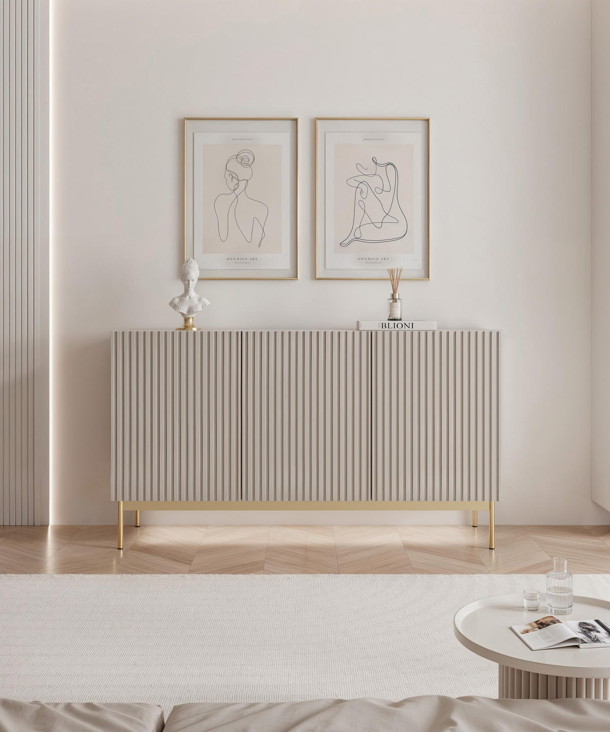 SIDEBOARD Linearis Kaschmirgrau 138 cm - Taupe/Goldfarben, Holzwerkstoff/Metall (138.1/78.2/35cm) - Selsey