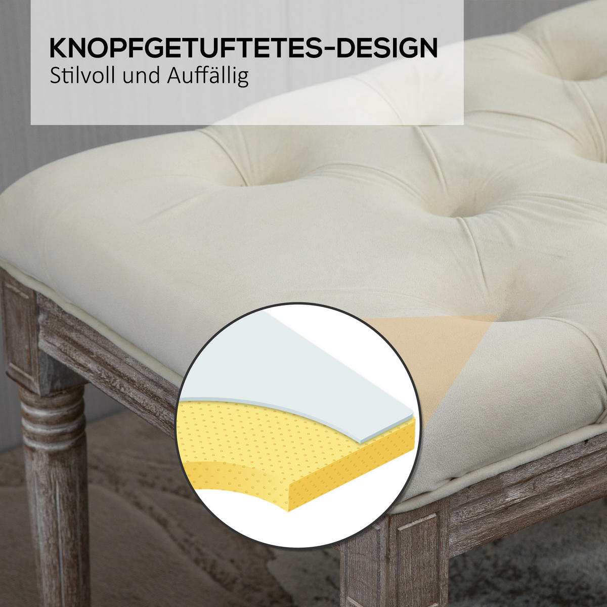 POLSTERBANK Sitzbank Vintage Retro Bettbank mit Knöpfen Samtige Berührung Beige - Beige, Kunststoff (47/51/142cm) - HOMCOM