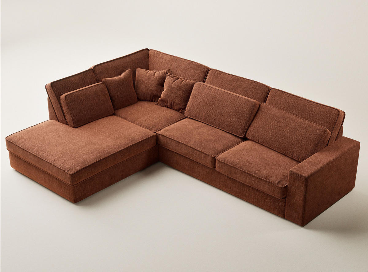 ECKSOFA Kirou Kupferfarbe Chenille-Stoff - Links Seite - Schwarz/Kupferfarben, Holz/Holzwerkstoff (225/311cm) - Maison de Reve