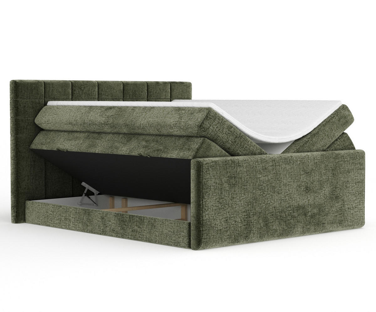 BOXSPRINGBETT Ava Olivenfarbe 140/200 cm - Schwarz/Olivgrün, Holz/Holzwerkstoff (140/200cm) - Maison de Reve