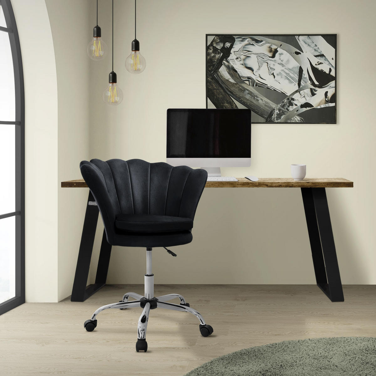 KANCELÁŘSKÁ ŽIDLE Samet Černá - černá, kov (68/90/68cm) - ML-DESIGN