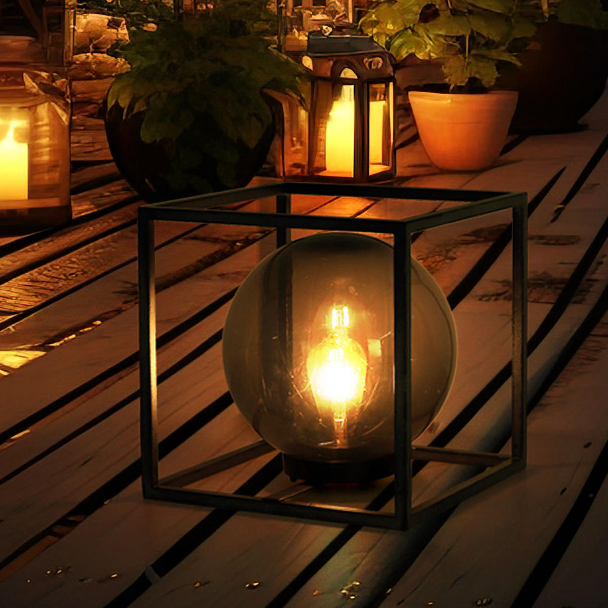 LED AUSSENLEUCHTE Kugel Grau 2er Set - Grau, Kunststoff (23/23/23cm) - Globo Lighting