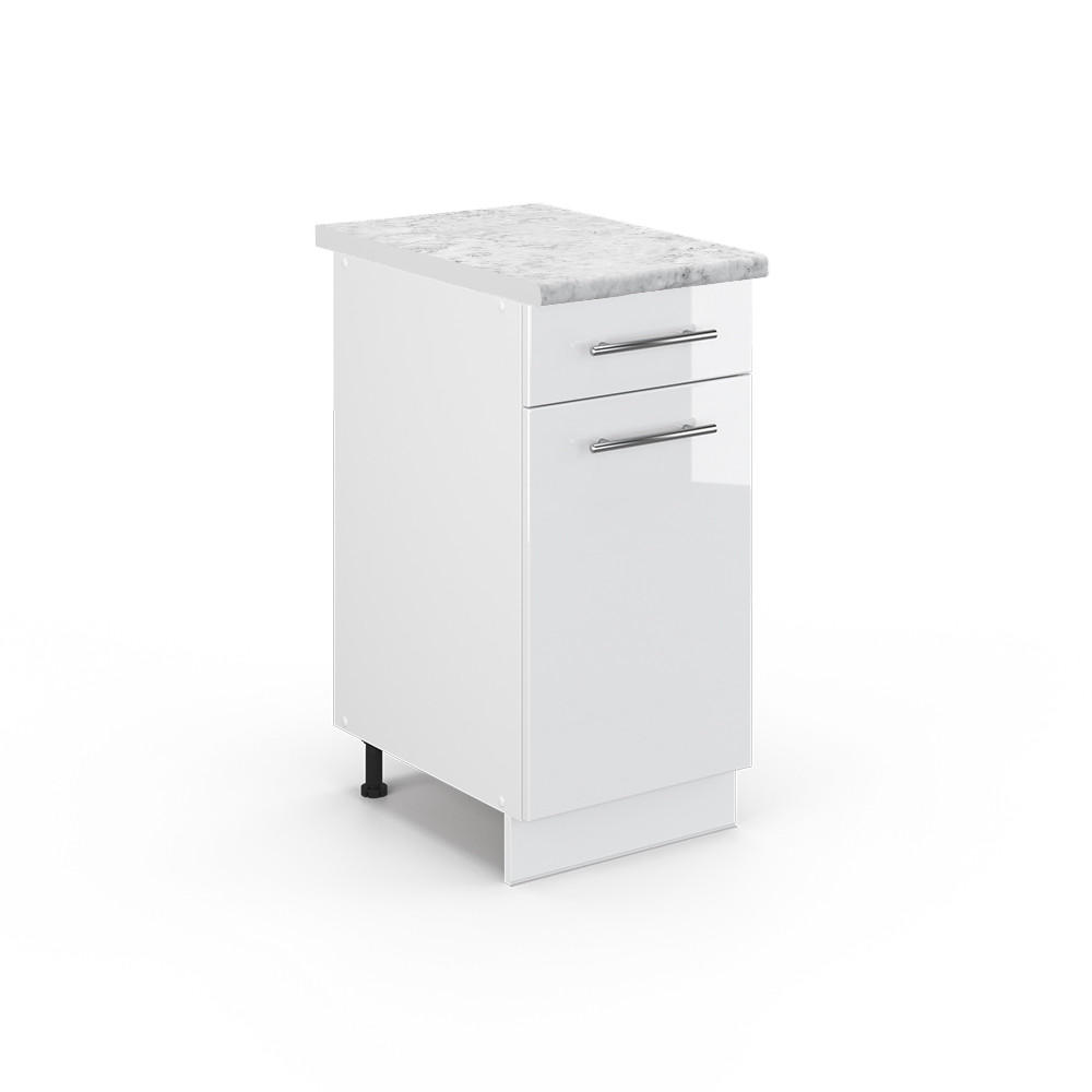 KÜCHENUNTERSCHRANK Fame-Line Weiß Hochglanz 40 cm, AP Marmor - Weiß Hochglanz/Weiß, Holzwerkstoff (40/82/60cm) - Vicco