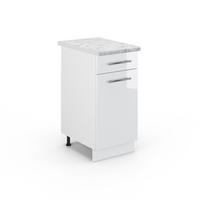 KÜCHENUNTERSCHRANK Fame-Line Weiß Hochglanz 40 cm, AP Marmor - Weiß Hochglanz/Weiß, Holzwerkstoff (40/82/60cm) - Vicco