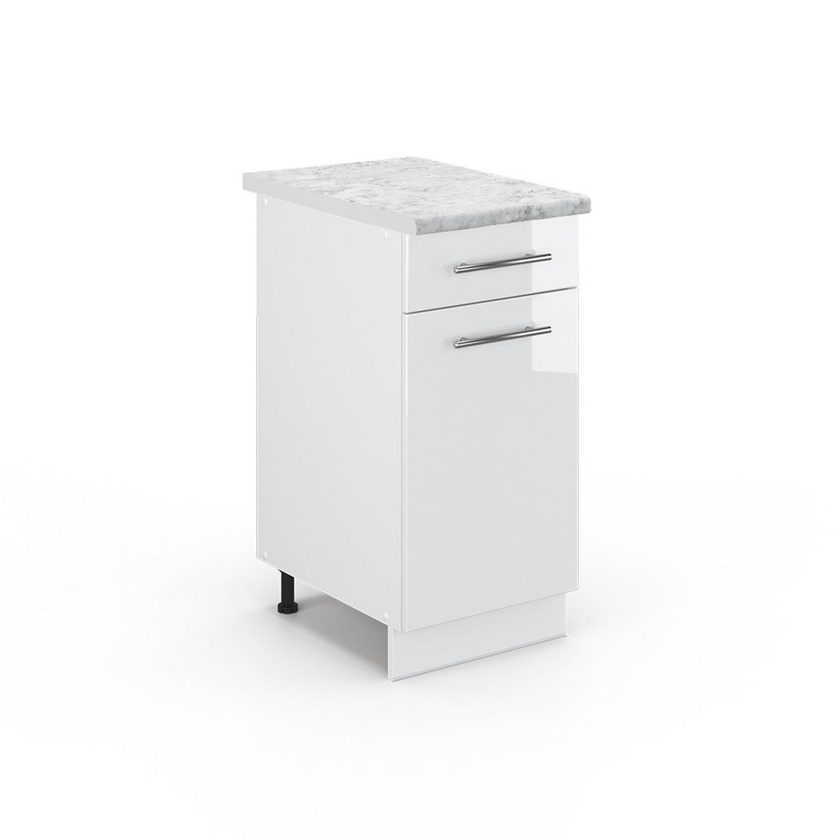 KÜCHENUNTERSCHRANK Fame-Line Weiß Hochglanz 40 cm, AP Marmor - Weiß Hochglanz/Weiß, Holzwerkstoff (40/82/60cm) - Vicco
