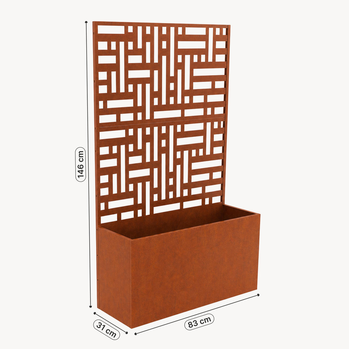 PERETE DESPARTITOR Bernalda cu jardiniera pentru flori - ruginiu, metal (83/146/31cm) - casa.pro