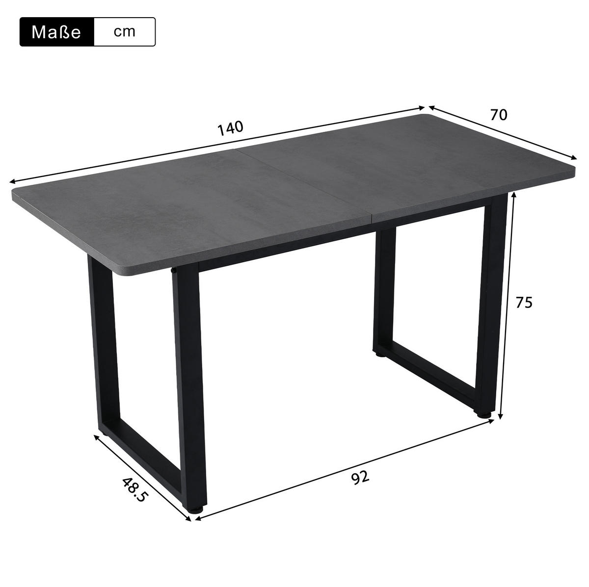 ESSTISCH aus Spanplatte und Metall 140x70x75 cm Schwarz/Grau im Industriestil mit großzügiger Tischplatte - Schwarz, Holzwerkstoff (140/70/75cm) - Modfu