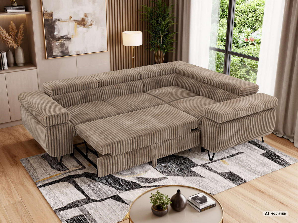 ECKSOFA FALCO L - Braun Cord - Rechts Seite - Schwarz/Braun, Textil/Metall (268/197cm) - MKS