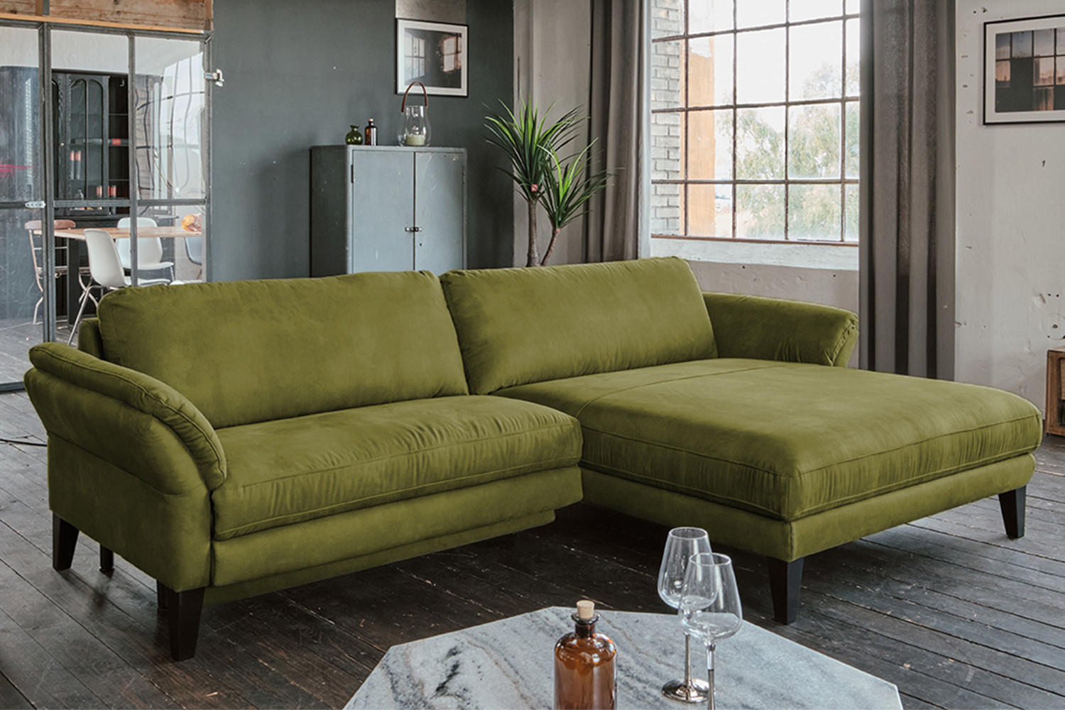 ECKSOFA MALTA Grün Webstoff - Schwarz/Grün, Buchenholz/Textil (302/175cm) - KAWOLA