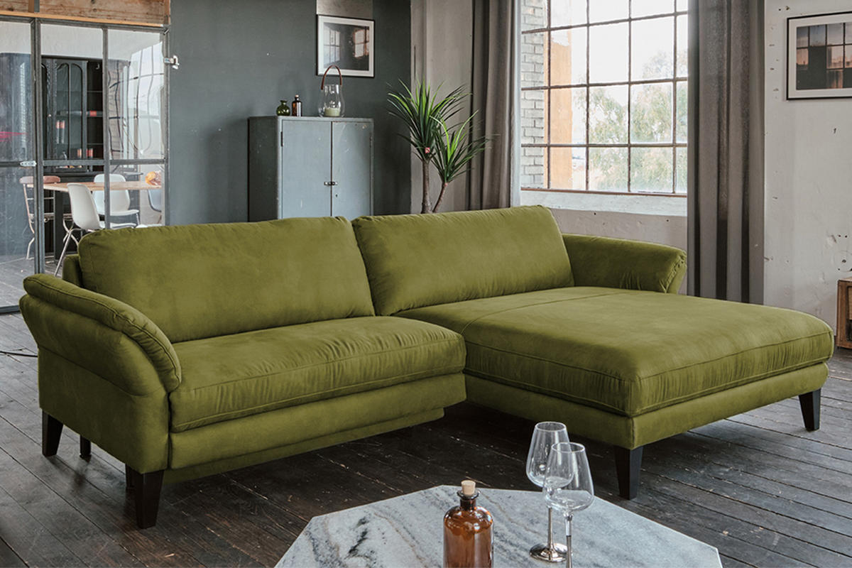 ECKSOFA MALTA Grün Webstoff - Schwarz/Grün, Buchenholz/Textil (302/175cm) - KAWOLA