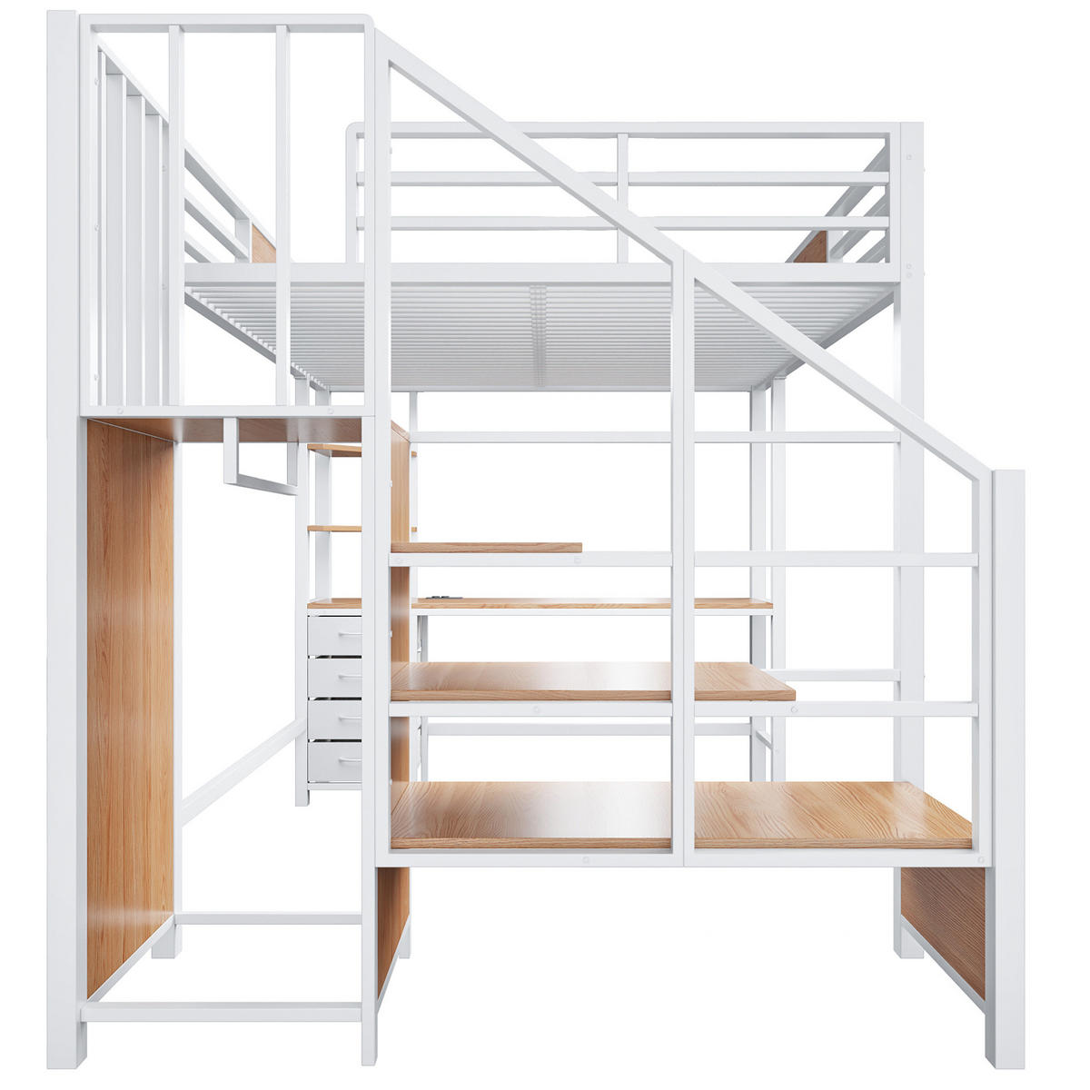 HOCHBETT 140x200 cm in Weiß mit Schreibtisch, LED-Beleuchtung und Steckdose - Weiß, Metall (140/200cm) - IVMEU