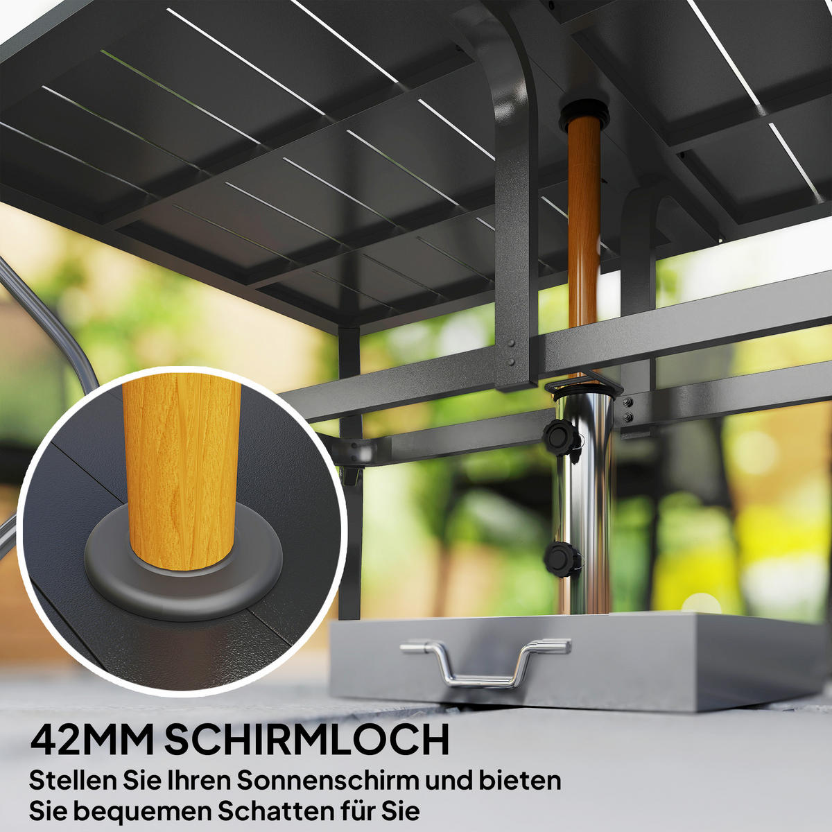 GARTENTISCH DE-07368 mit Schirmloch und Lamellen-Design für 6 Personen Schwarz - Schwarz, Metall (150/90/73cm) - ComfortXL