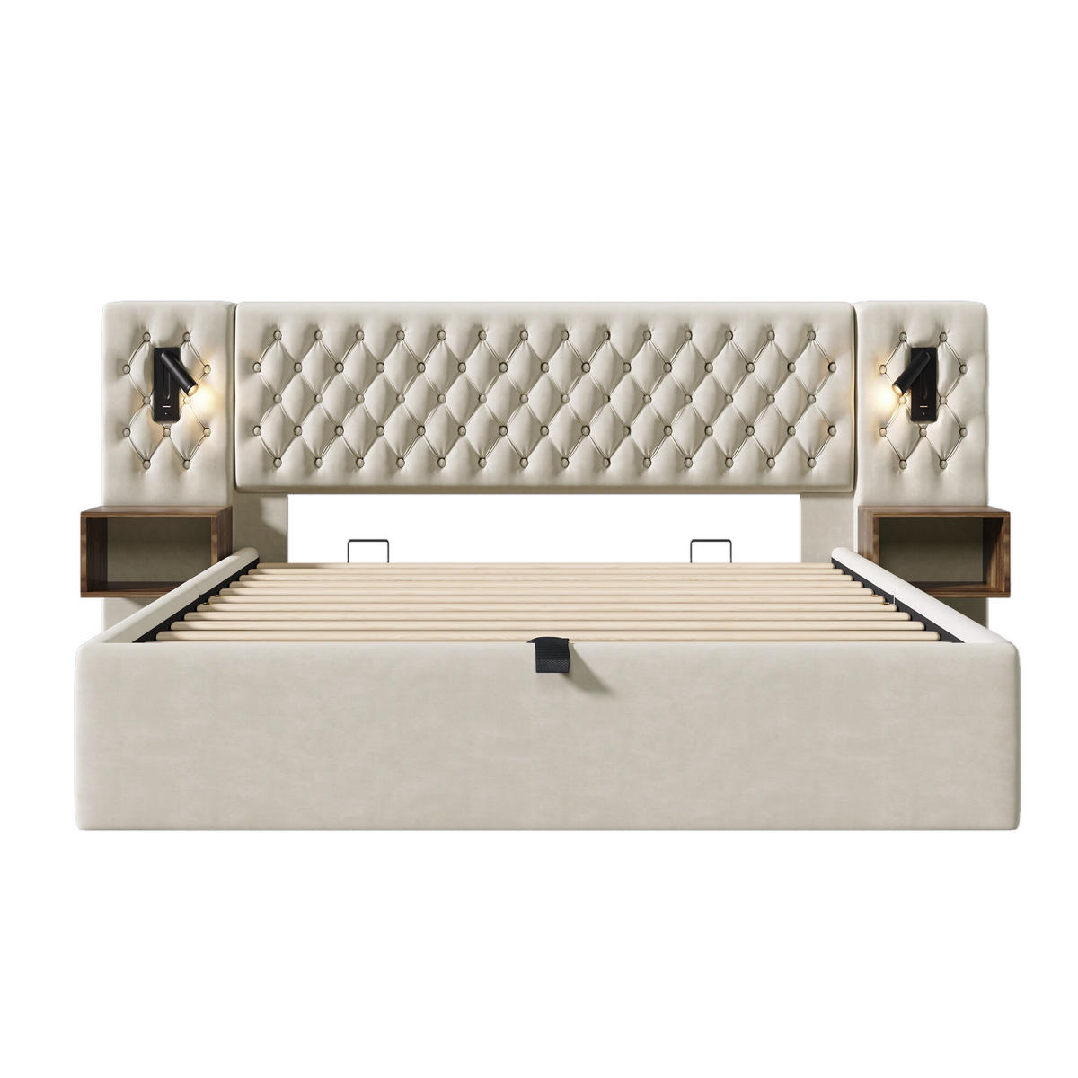 DOPPELBETT Beige 261/210/105 cm - Beige, Holzwerkstoff/Textil (180/200cm) - Urban Meuble