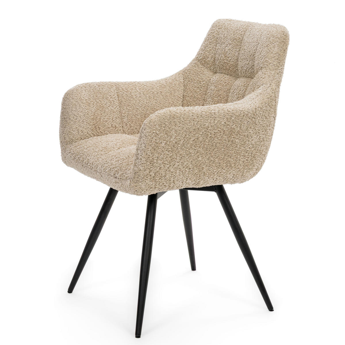 STUHL FANO drehbar gepolsterter mit Steppung - hellbeige - Boucle - Beige/Schwarz, Textil/Metall (58/83/59cm) - NEW HOME