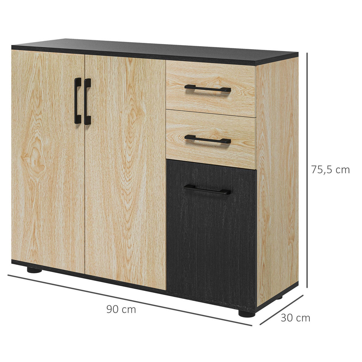 SIDEBOARD Natur/Schwarz, 90/30/75,5 cm - Naturfarben, Holz (90/75.5/30cm) - PANGIVO