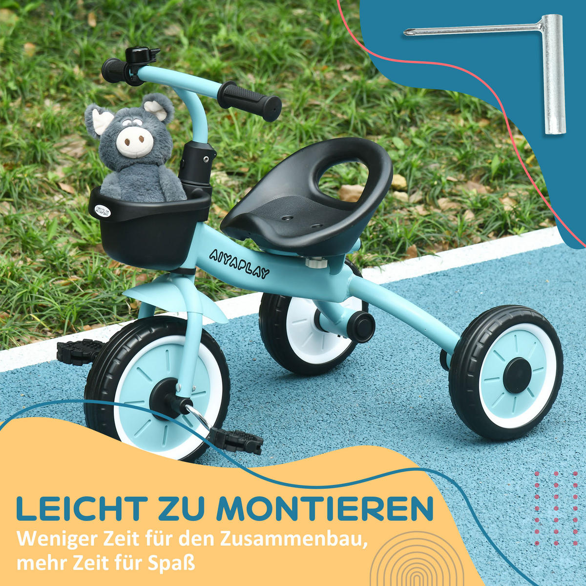 KINDERDREIRAD, Blau/Weiß/Roa, Metall+ EVA - Blau, Metall (70.5/53/58cm) - AIYAPLAY