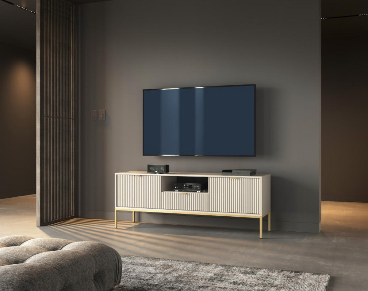 TV-SCHRANK Kaschmir NEW Goldfarben - Ecru, Holzwerkstoff (154/56/39cm) - Sepro Meble
