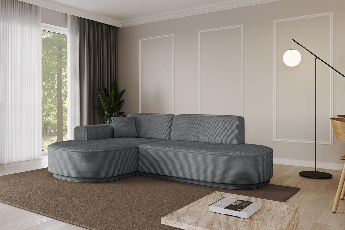 ECKSOFA Ottomane Links MARI-L1-v3 - 232x163x81 cm Dunkelgrau Cord - Dunkelgrau/Schwarz, Holzwerkstoff/Kunststoff (232/163cm) - ALTDECOR