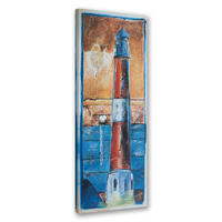 WANDBILD gemalter leuchtturm - Blau, Textil (30/90cm) - Feeby