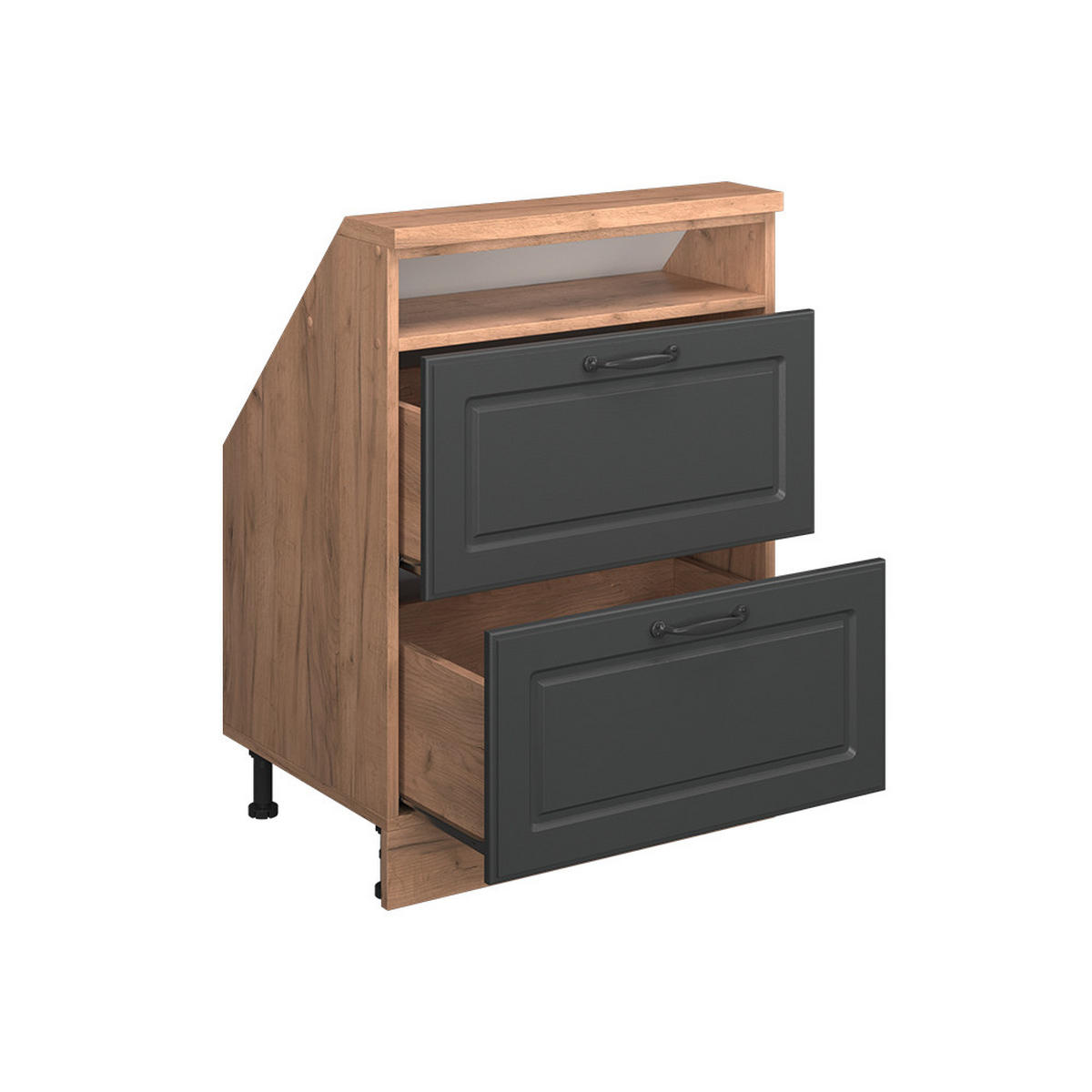 DACHSCHRÄGENSCHRANK Rion Anthrazit Landhaus/Goldkraft Eiche mit 2 Schubladen - Honigeiche/Anthrazit, Holzwerkstoff (60/81.6/46cm) - Vicco