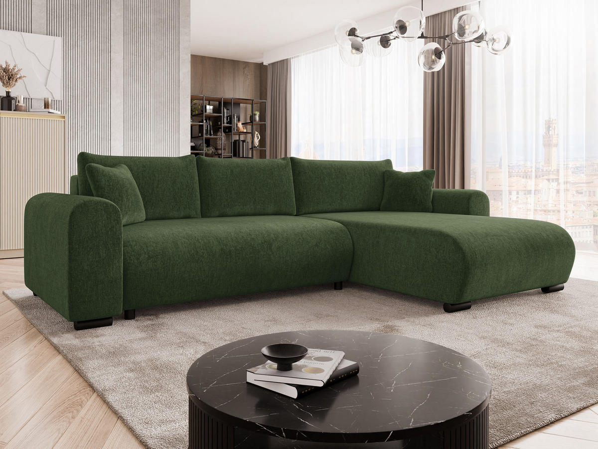 ECKSOFA Merkos - Dunkelgrün/Schwarz, Holz/Textil (285/188cm) - MIRJAN24