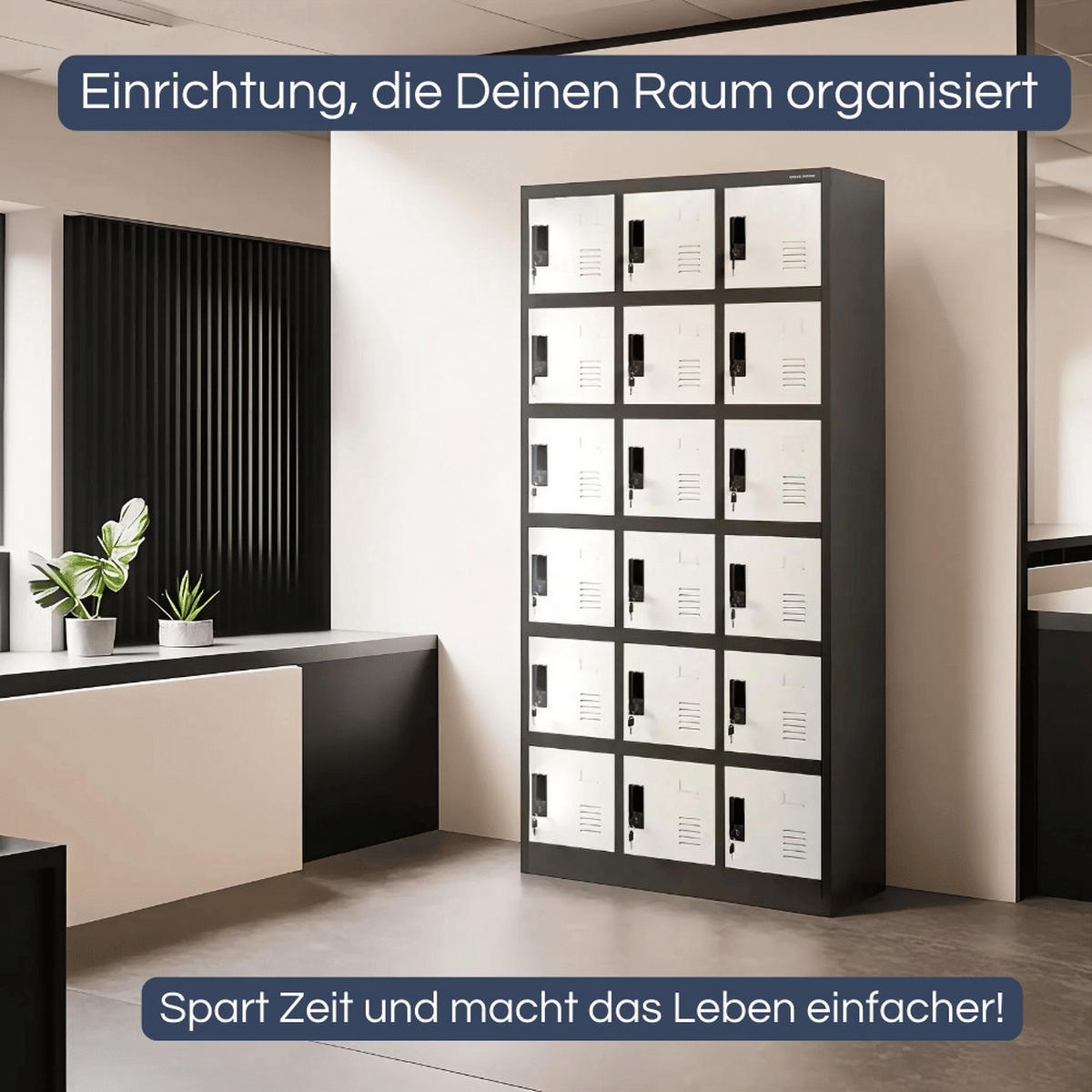 SCHLIESSFACHSCHRANK Spind BERN 18 Fächer185x90x40cm Anthrazit-Weiß - Anthrazit, Metall (90/185/40cm) - DELUKE