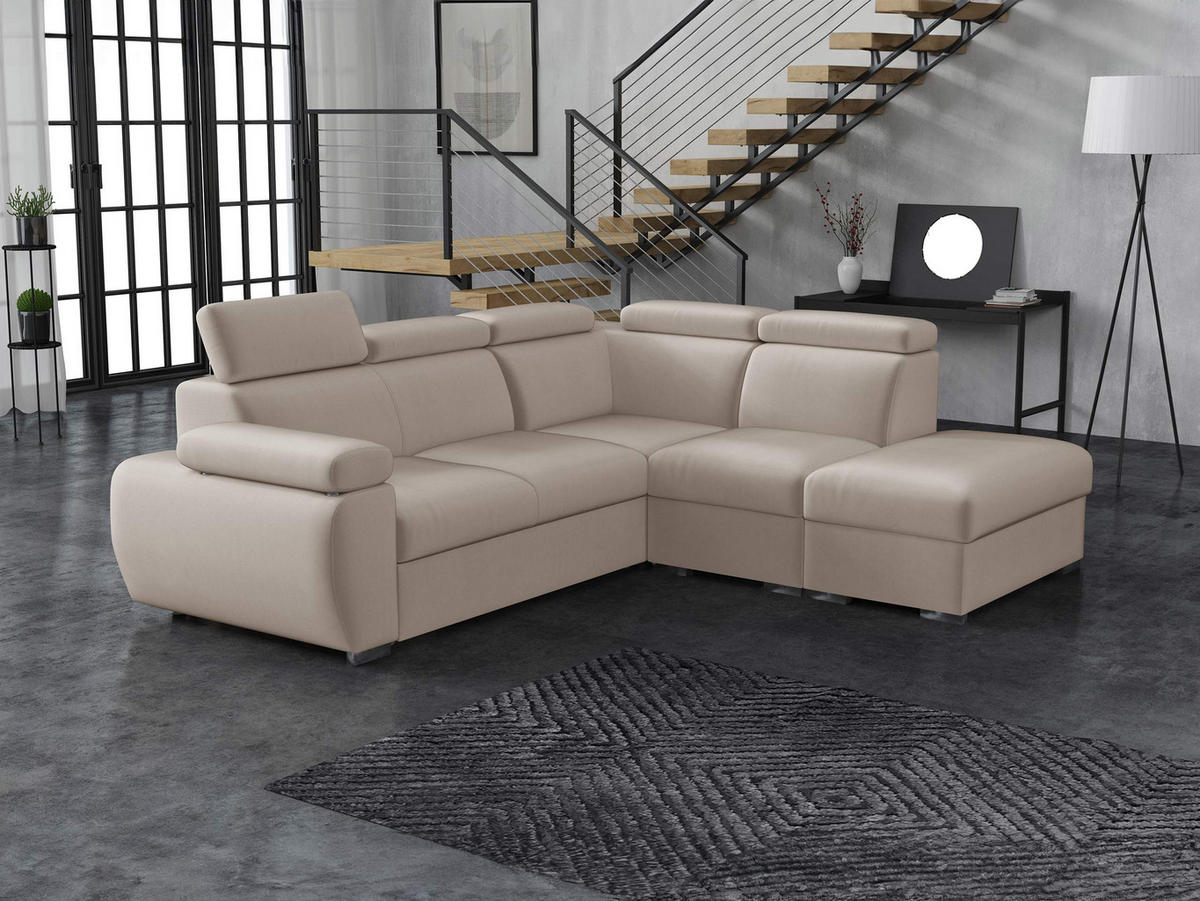 ECKSOFA Boston 2RR1P, Seite: Rechts 2R+R+1P(65)+PUFAP - Silberfarben/Naturfarben, Holz/Textil (260/230cm) - MIRJAN24