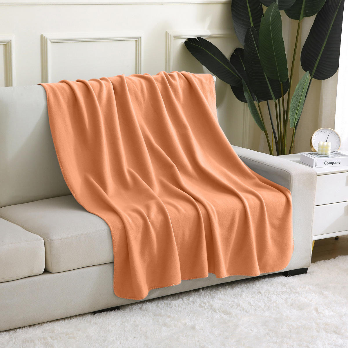 2ER Set Fleecedecken 130x160 eco-line aus 100% recyceltem Material orange - Orange, Textil (130/160cm) - wometo