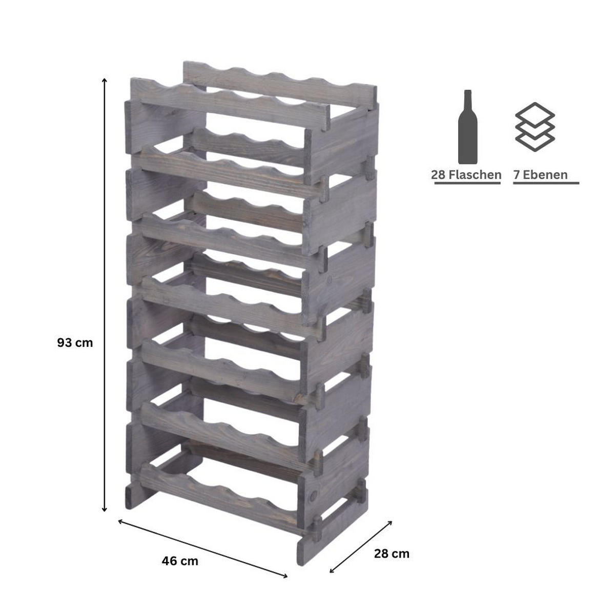 WEINREGAL VINOTECA FLEX PRO HxBxT 93x46x28cm 28 Flaschen auf 7 Ebenen Grau - Grau, Holz (46/93/28cm) - PROREGAL