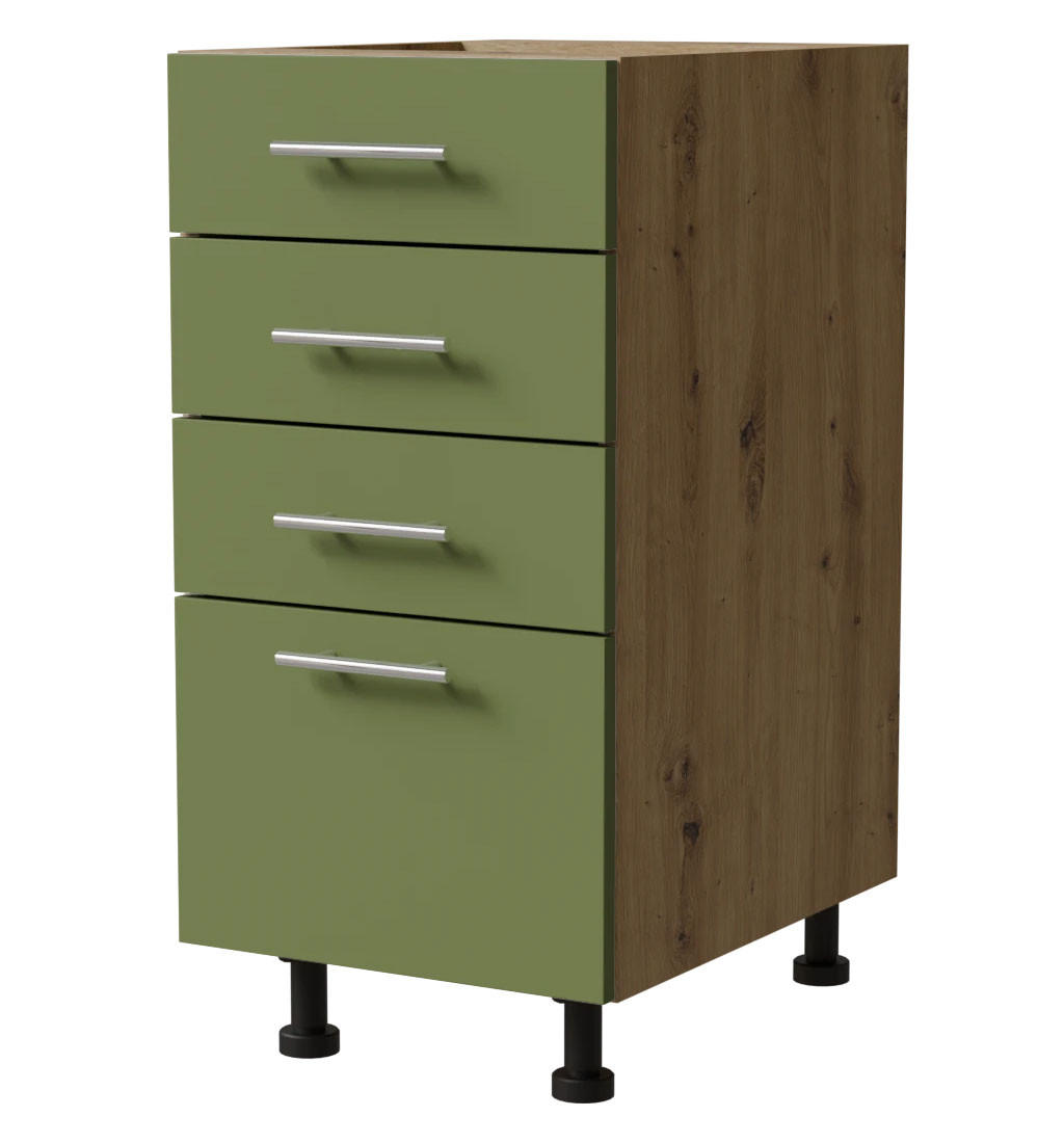 SCHUBLADENUNTERSCHRANK Brerra D4A/40 Korpus eiche artisan / Front RAL 6025 farngrün Matt 40 / 50 / 82 cm - Eiche Artisan/Grün, Holz/Holzwerkstoff (40/82/50cm) - Feldmann-Wohnen