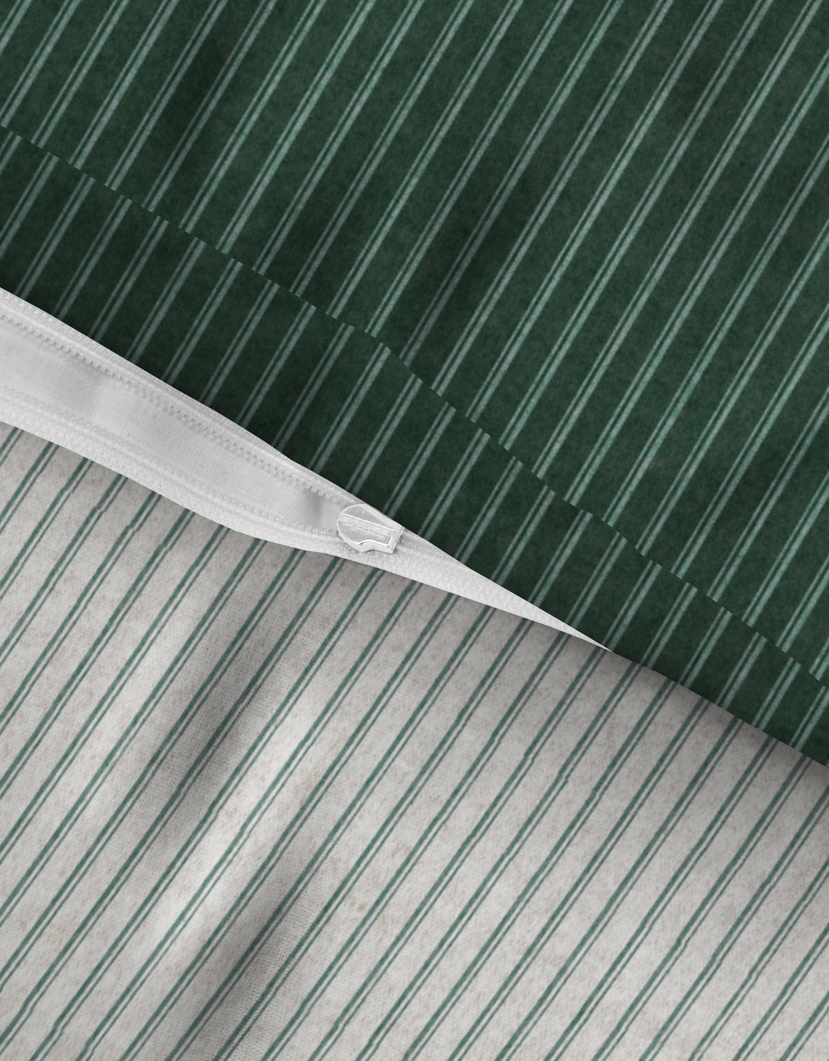 BETTWÄSCHE-GARNITUR Premium Melange Webstreifen dunkelgrün, 135x200 cm + 80x80 cm - Dunkelgrün, Textil (135/200cm) - biberna