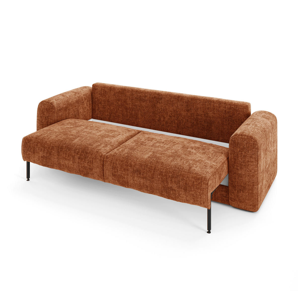 SCHLAFSOFA mit Stauraum in Nussbaum RIO Geprägter Samt Terrakotta 250cm - Dunkelorange/Terracotta, Textil (250/90/95cm) - Sia Home