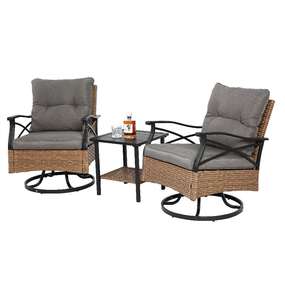 DINING-LOUNGESET 3 Stück mit 1 Tisch und 2 Schaukelstühle - Grau, Textil - Coonoor