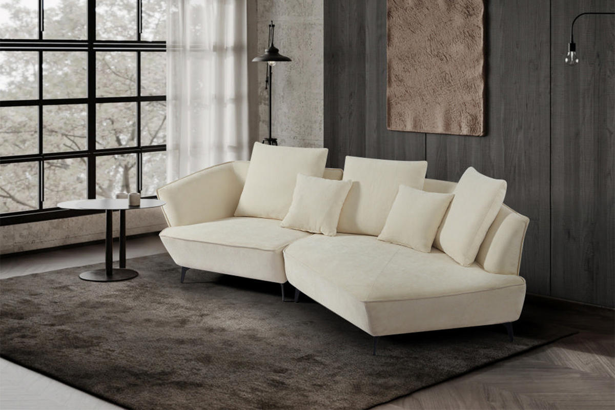 DESIGNSOFA GARBO Cremeweiß Webstoff - Creme/Schwarz, Textil/Metall (280/92/158cm) - KAWOLA