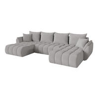 SEDACÍ SOUPRAVA DO U s funkcí spaní a úložným prostorem TOKO-U-v1 378x194x86 světle šedá bouclé - černá/stříbrná, kompozitní dřevo/textil (378/86/194cm) - ALTDECOR