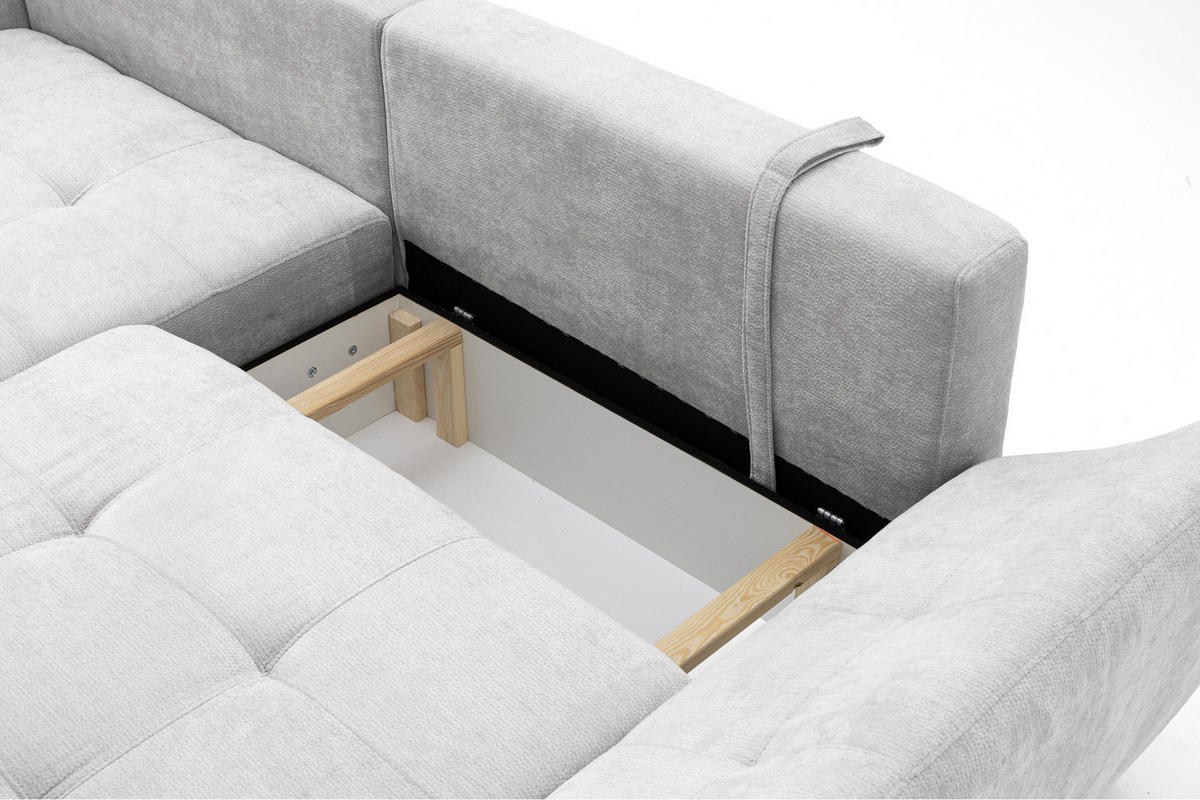 ECKSOFA NICE L Links mit Schlaffunktion 137x204 Chenille Hellgrau - Hellgrau/Schwarz, Holz/Textil (260/165cm) - Muffo