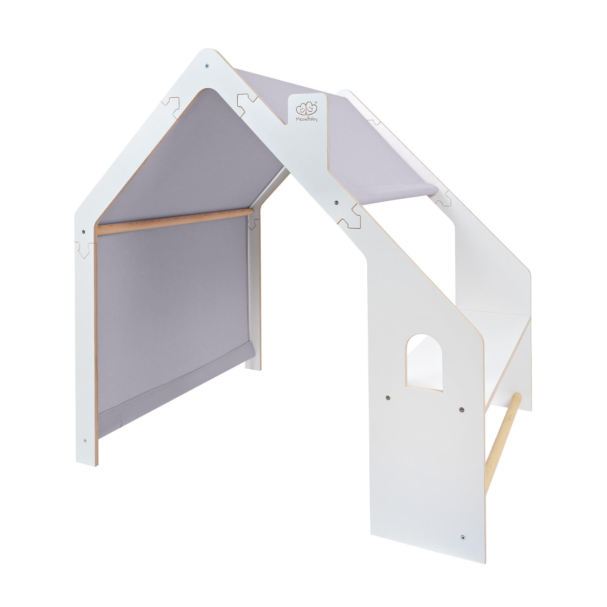 HOLZHÄUSCHEN Für Kinder mit Blauem Dach, Zarter Stoff, Spielhaus, Weiß - Weiß/Hellblau, Holz (110/112/98cm) - MeowBaby
