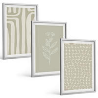 BILDER SET 3er Set - 40x60 cm Silberner Rahmen - Geometrische Pflanzenmuster - Silberfarben, Kunststoff (40/60cm) - TULUP