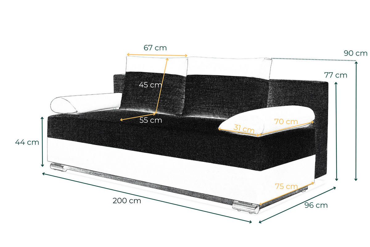 SCHLAFSOFA Atlanta - Schwarz - Schwarz, Holz (200/90/96cm) - Möblo