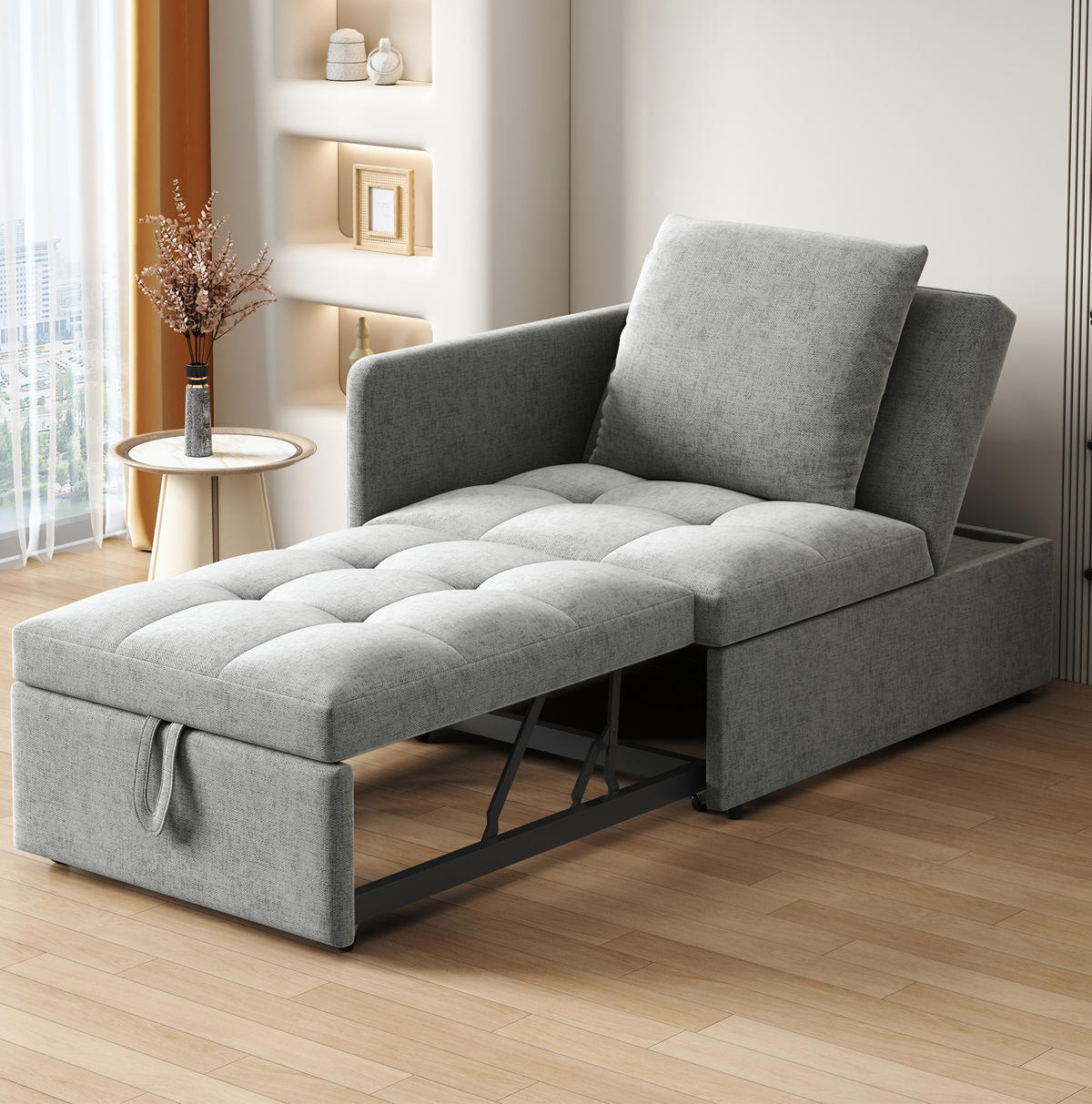 SCHLAFSOFA 3-in-1 177 x 68 cm Leinen Grau - Grau, Metall (68/65/177cm) - Meubliv