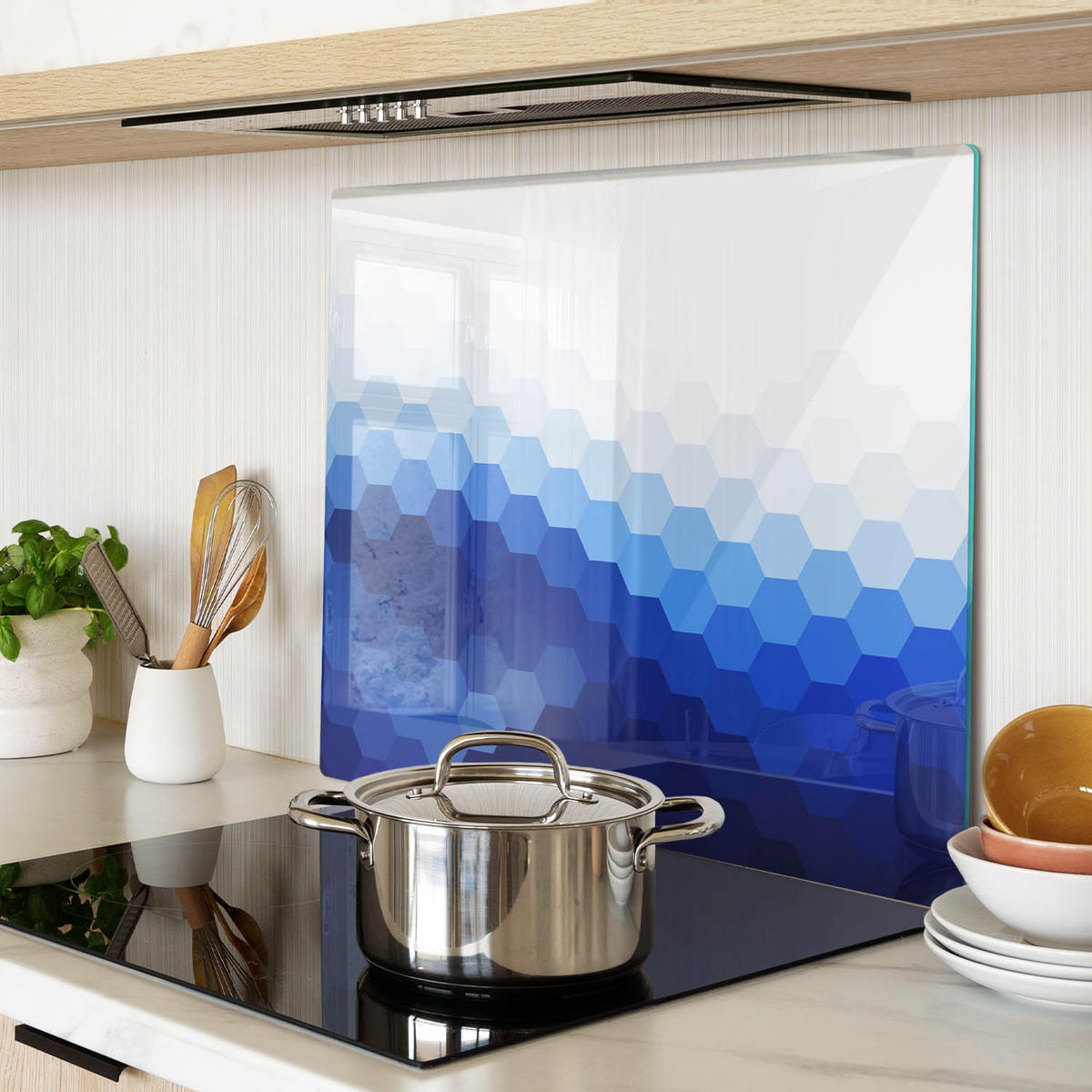 GLASPLATTE 60x52 cm Würfel - Blau, Glas (60/0.4/52cm) - TULUP